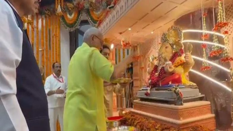 India News | Vice President Radhakrishnan Visits Maharashtra CM Fadnavis' 'Varsha' Residence for Ganpati Darshan