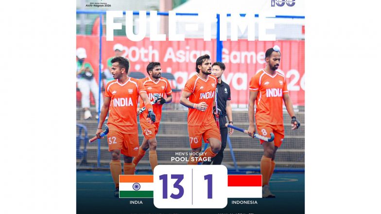 Sports News | Asian Games 2026: Dilpreet Shines as Indian Men's Hockey Team Thrashes Indonesia 13-1