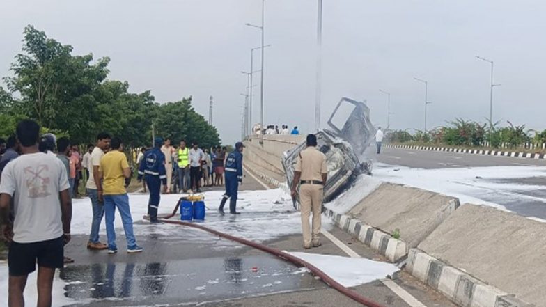 India News | Telangana: Neurosurgeon Charred to Death as Car Rams Divider, Catches Fire on Highway in Suryapet
