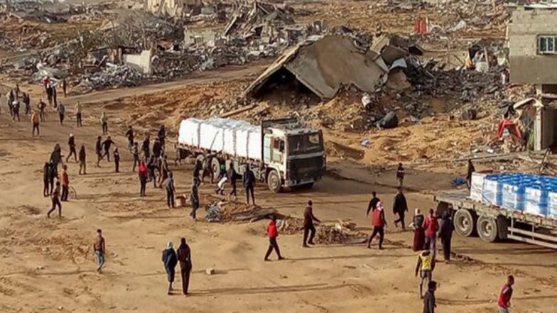 World News | Four UAE Aid Convoys Carrying 781 Tonnes of Humanitarian Aid Enter Gaza Under Operation Chivalrous Knight 3
