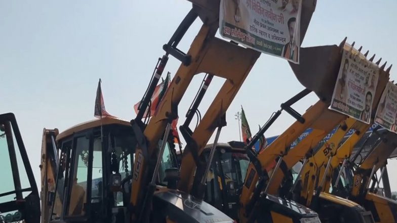 India News | Uttar Peadesh: Bulldozers Line Up at Meerut Toll Plaza to Welcome Nitin Nabin
