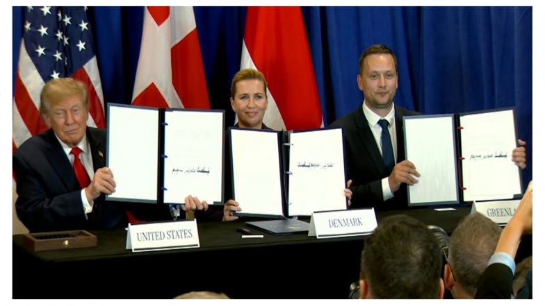 World News | Trump Signs Historic Security Agreement with PMs of Denmark, Greenland 