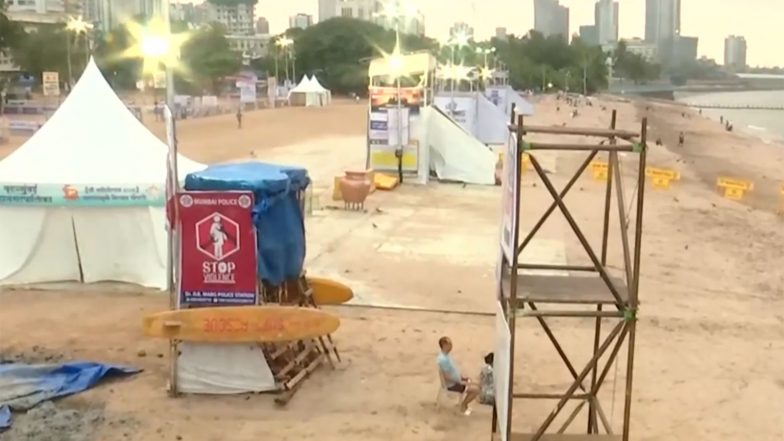 Entertainment News | Ganpati Visarjan 2026: Barricades, CCTV, Safety Boats Set Up at Mumbai's Girgaon Chowpatty