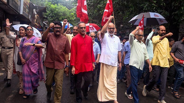 India News | Delhi: CPI (M)'s MA Baby, Left Leaders March from AKG Bhawan to Gole Market on Bhagat Singh's Birth Anniversary
