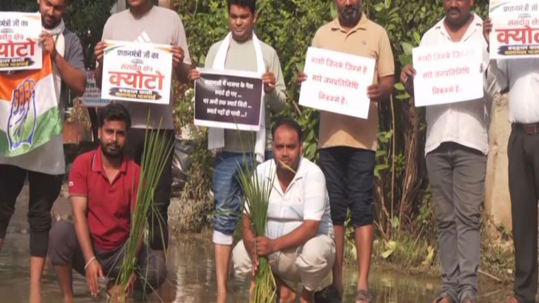 India News | UP: Congress Stages Protest over Waterlogging in Varanasi Amid Flood-like Situation in State 