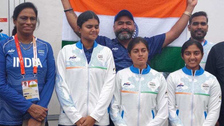 Sports News | Union Sports Minister Mandaviya, IOA Prez PT Usha Hail Indian Women's Compound Archers for Asian Games Gold