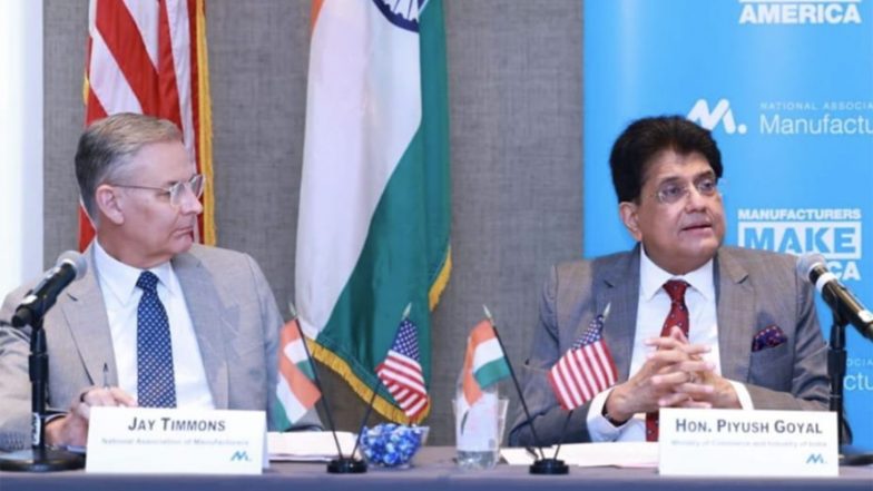 Business News | Commerce Minister Piyush Goyal Urges US Manufacturers to Expand Presence in India, Partner with SMEs