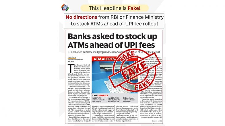 Have Banks Been Asked To Stock Up ATMs Ahead of UPI Fee Rollout? Fact Check Calls Claim Fake