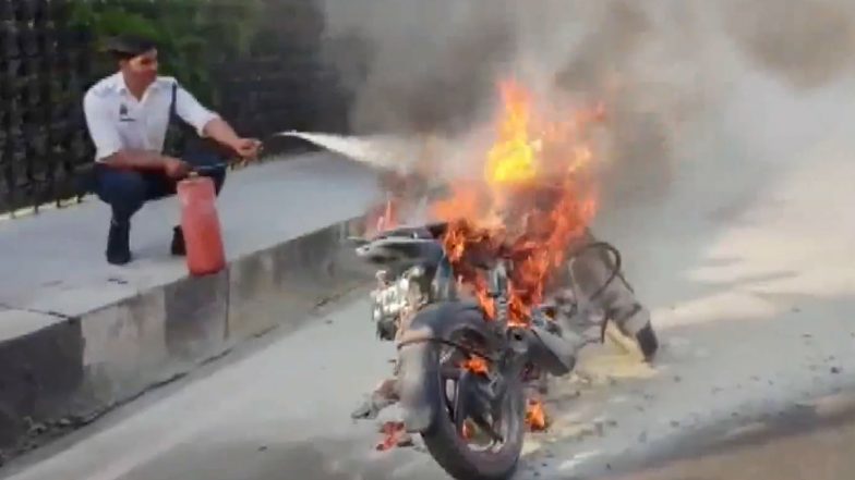 'Burning Bike' Video Goes Viral After Motorcycle Catches Fire in Lucknow