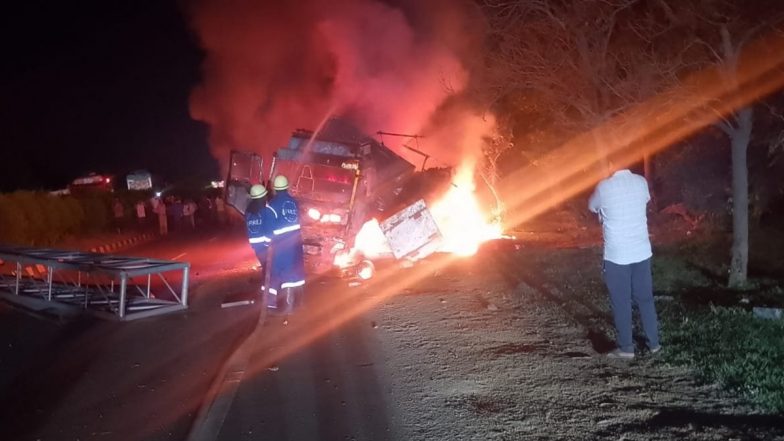 Telangana: Driver, Around 200 Goats Charred to Death After Vehicle Hits Electric Pole (Video)
