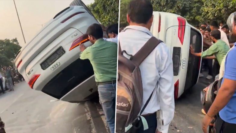 Greater Noida Accident: Audi Overturns After Collision With Toyota Glanza