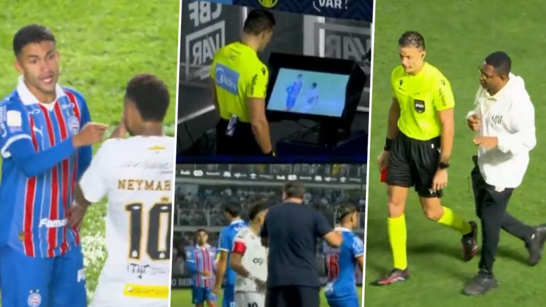 Neymar Sent Off After Covering Mouth in Heated Exchange with Rodrigo Nestor During During Santos vs Bahia Brazilian Serie A Match