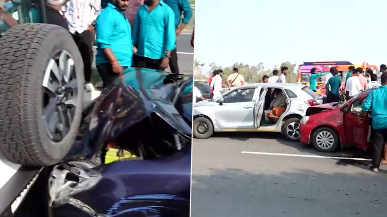 Multiple Cars Collide in CM Vijay&rsquo;s Convoy During Madurantakam Roadshow Ahead of Tamil Nadu Bypoll (Video)