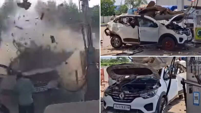 CNG Cylinder Blast in Gujarat Video: Car&rsquo;s Cylinder Explodes During Refuelling at Fuel Station, Nearby Vehicles Damaged