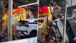 social-viral-Viral Video: Elephant Somanna Rams Car During Shivamogga Dasara as 650-Kg Silver Ambari Falls