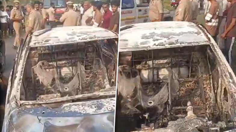 Driver Burnt to Death as Moving Car Catches Fire in UP&rsquo;s Barabanki (Video)
