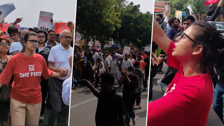 Neha Bora, Yogendra Yadav, Prashant Bhushan Detained During March Towards Dilli Haat INA (Video)