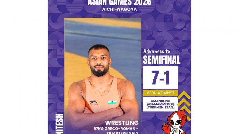 Sports News | Asian Games: Wrester Nitesh Enters Greco-Roman 97kg Final, Mansi to Fight for Bronze