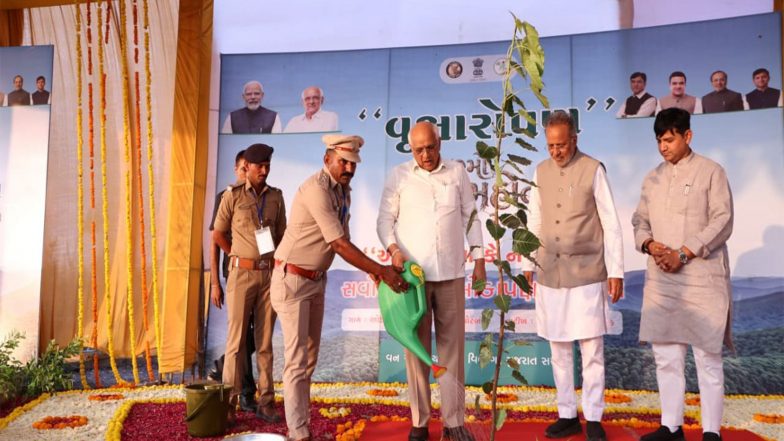 India News | Gujarat CM Bhupendra Patel Inaugurates Sarvodaya Van in Porbandar on the Occasion of the 77th Sate-level Van Mahotsav