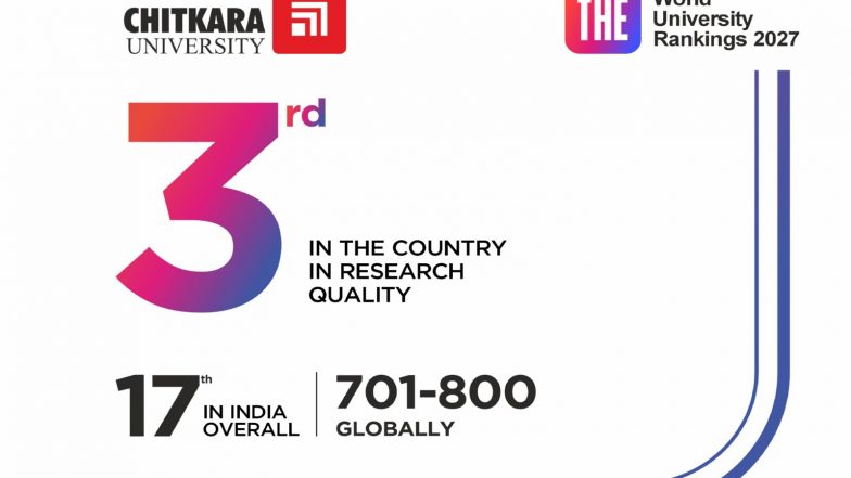 Business News | Chitkara University Ranks 3rd in India for Research Quality in THE World University Rankings 2027