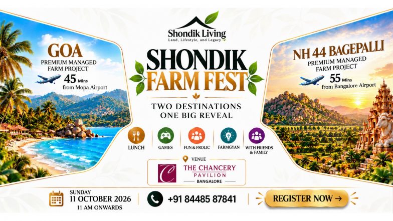 Business News | Shondik Living to Unveil Two Sustainable Premium Managed Farmland & Farmhouse Projects at Shondik Farm Fest in Bangalore on 11th October, 2026