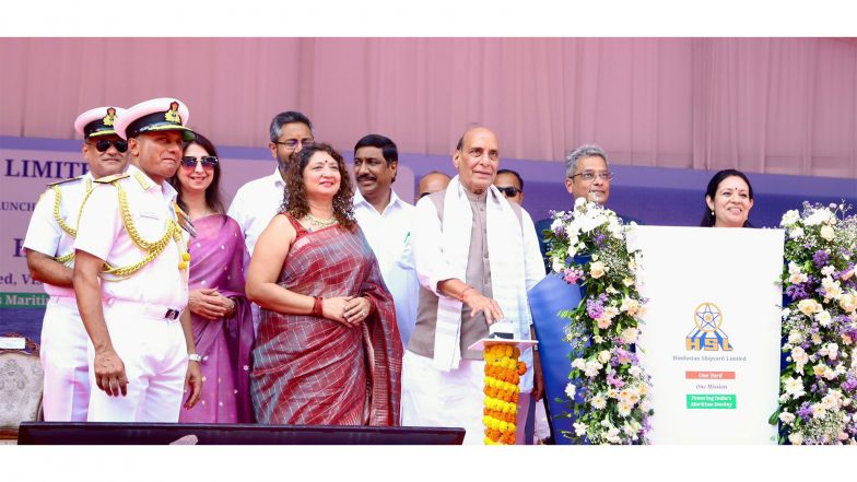India News | Rajnath Singh Bats for Stronger Indigenous Shipbuilding Capacity at HSL
