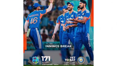 Sports News | IND Vs WI: Fifties from Hope, Sherfane Take West Indies to 171 Against India in 1st T20I