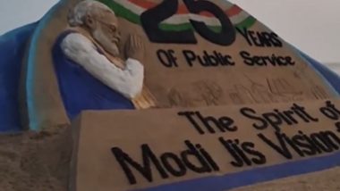 Entertainment News | Renowned Sand Artist Sudarsan Pattnaik Creates Sand Sculpture to Mark PM Modi&rsquo;s 25 Years in Public Service
