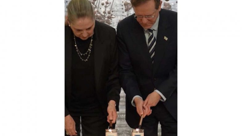 World News | President Herzog Lights Memorial Candle as Israel Marks Three Years Since October 7 Attacks