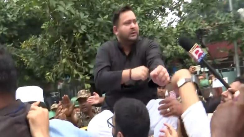 India News | Patna: Tejashwi Yadav Joins INDIA Bloc Protest Against CEC Gyanesh Kumar