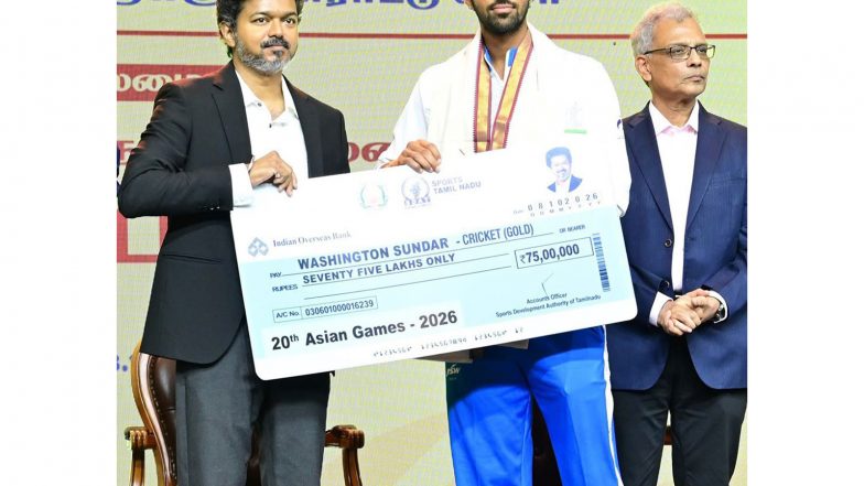 Sports News | Washington Sundar, Praggnanandhaa Expresses Gratitude After Tamil Nadu CM Vijay Honours Athletes
