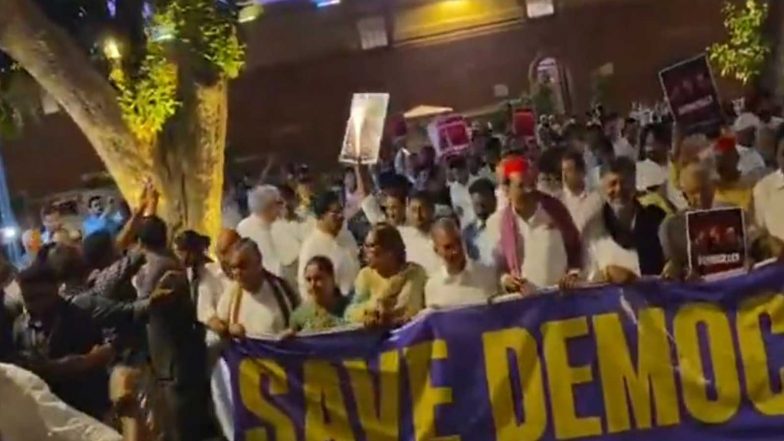India News | INDIA Bloc MPs Begin March from Parliament, to Meet President Murmu over Concerns Regarding EC