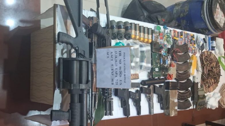 India News | J-K: Arms, Ammunition, Explosive Material Recovered from Mukaam Cherhar Forest Area in Sopore