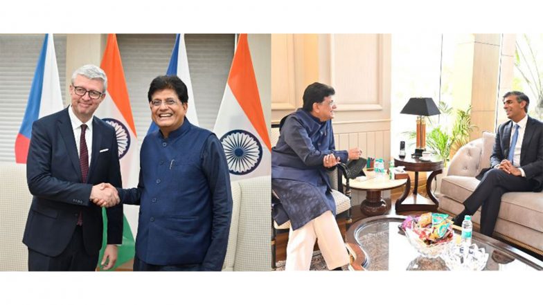 World News | Piyush Goyal Discusses Trade Ties with Czech Deputy PM Karel Havlíček, Former UK PM Rishi Sunak 