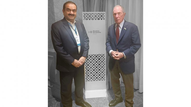 Business News | Michael Bloomberg Meets Gautam Adani, Discusses India’s Clean Energy Transition and Infrastructure Growth 