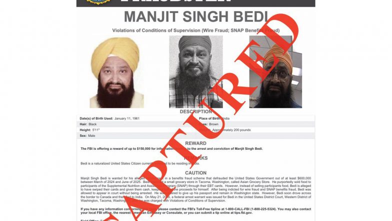 World News | “Back in the US”: FBI Chief Kash Patel Says Fugitive Manjit Singh Bedi Returned to Face Fraud Charges