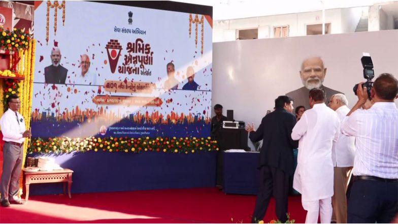 India News | Gujarat CM Bhupendra Patel Inaugurates Shramik Annapurna Meal Centres in Ahmedabad