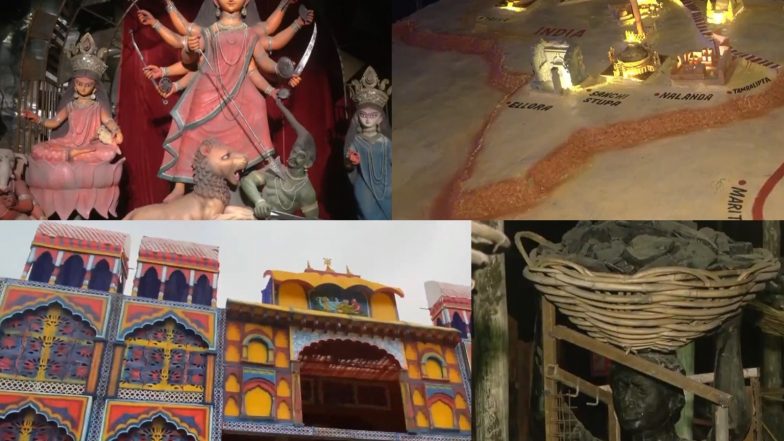 India News | Varanasi Recreates Cambodia's Angkor Wat, Jabalpur Highlights Paper Leaks: Durga Puja Pandals Go Beyond Tradition
