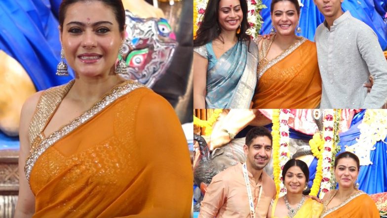 Entertainment News | Kajol Celebrates 80 Years of Mukherjee Family’s Durga Puja Tradition with Yug, Nysa and B-town Stars in Mumbai