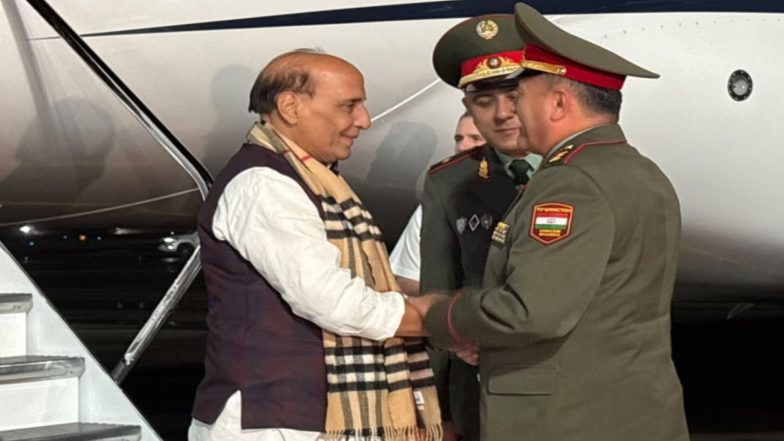 World News | Rajnath Singh Arrives in Tajikistan for SCO Council of Heads of Government Meeting