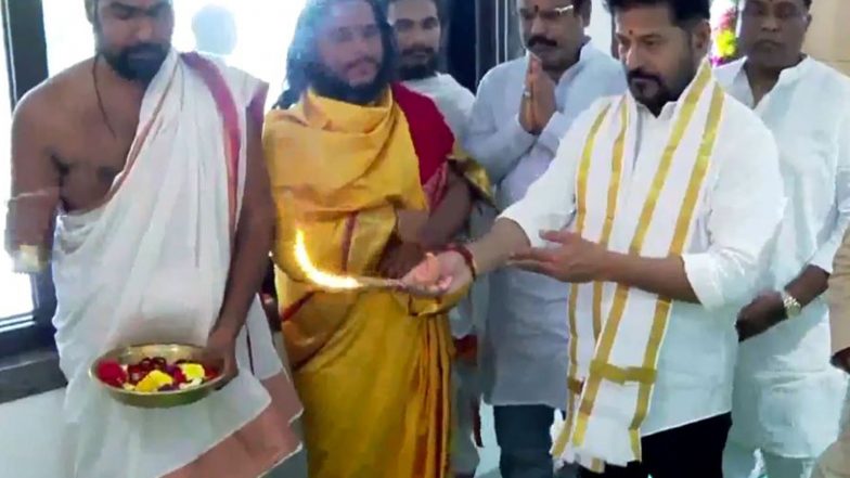 India News | Telangana CM Revanth Reddy Performs Ayudha Puja at His Jubilee Hills Residence 