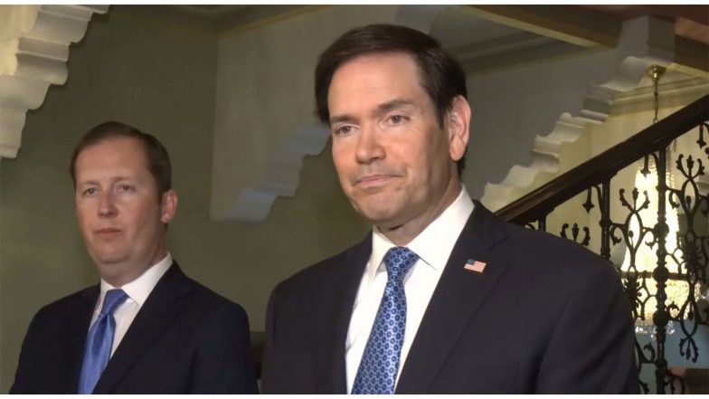 Business News | Rubio Lands in Jamnagar to Visit Reliance Refinery, Hints at Discussions Around Company's Venezuelan Crude Imports  