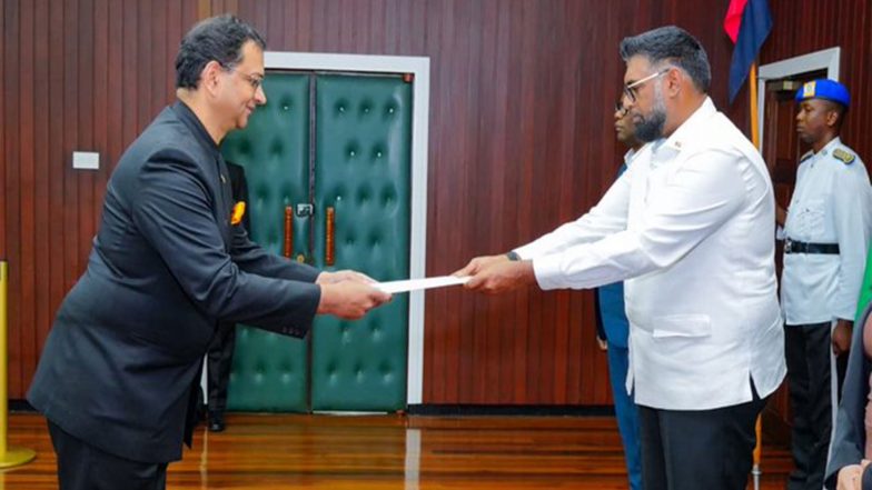 World News | Indian Envoy Presents Credentials to Guyana President, Emphasises Strengthening Ties