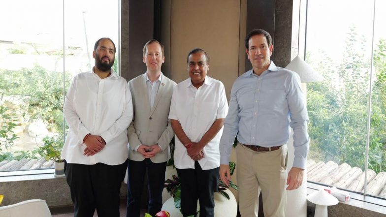 World News | Reliance CMD Mukesh Ambani Hosts US Secretary of State Marco Rubio at Jamnagar Refinery