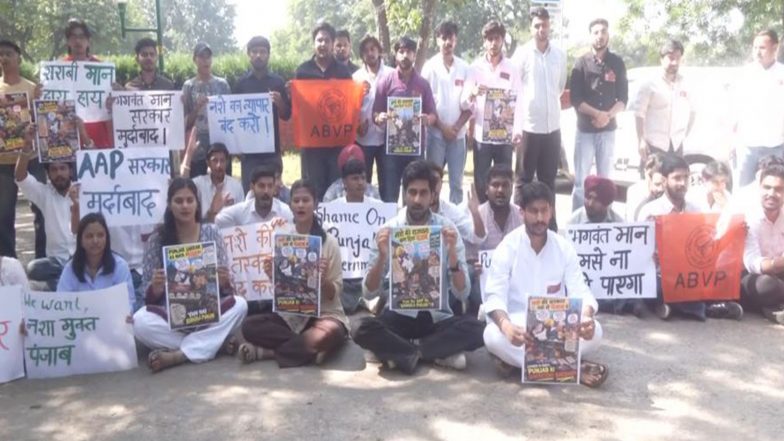 India News | Chandigarh: ABVP Protests over Rising Drug Crisis in Punjab, Seeks Resignation of CM Mann and Police Chief