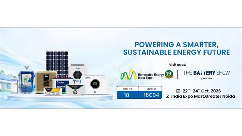 Business News | Genus Innovation Unveils Hi Flo Hybrid 2.5 KVA Solar Inverter, Spotlights Maxilion Lithium-Ion Inverter at The Battery Show India & REI Expo 2026
