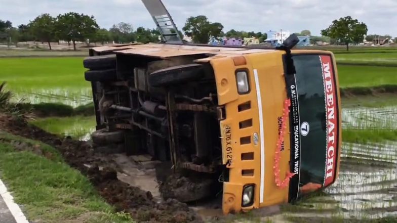 India News | Tamil Nadu: School Van Overturns in Ramanathapuram Field, over 10 Students Injured