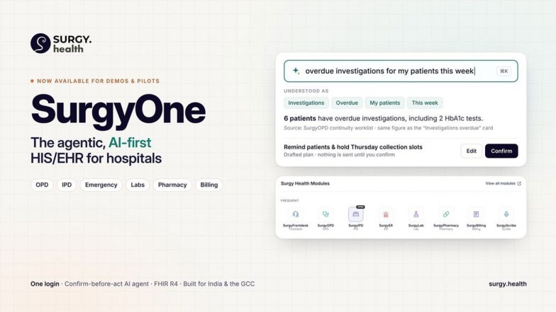 Business News | Surgy Health Launches SurgyOne, an Agentic AI-first HIS/EHR for Mid-market Hospitals in India and the GCC