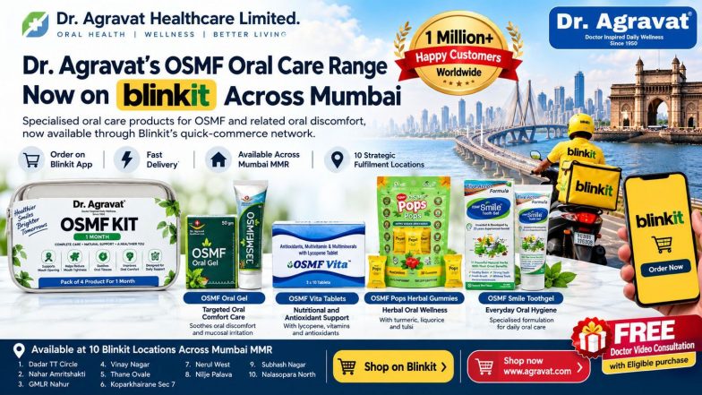 Business News | Dr. Agravat’s Award-Winning OSMF Mouth Opening Kit Oral Care Products Available on Blinkit for 10-Minute Delivery Across Mumbai