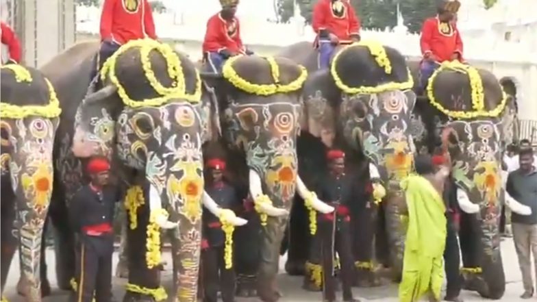Entertainment News | Mysuru Dasara: Elephant Squad Bids Farewell to Palace, Heads Back to Forest After Successful Jumbo Savari